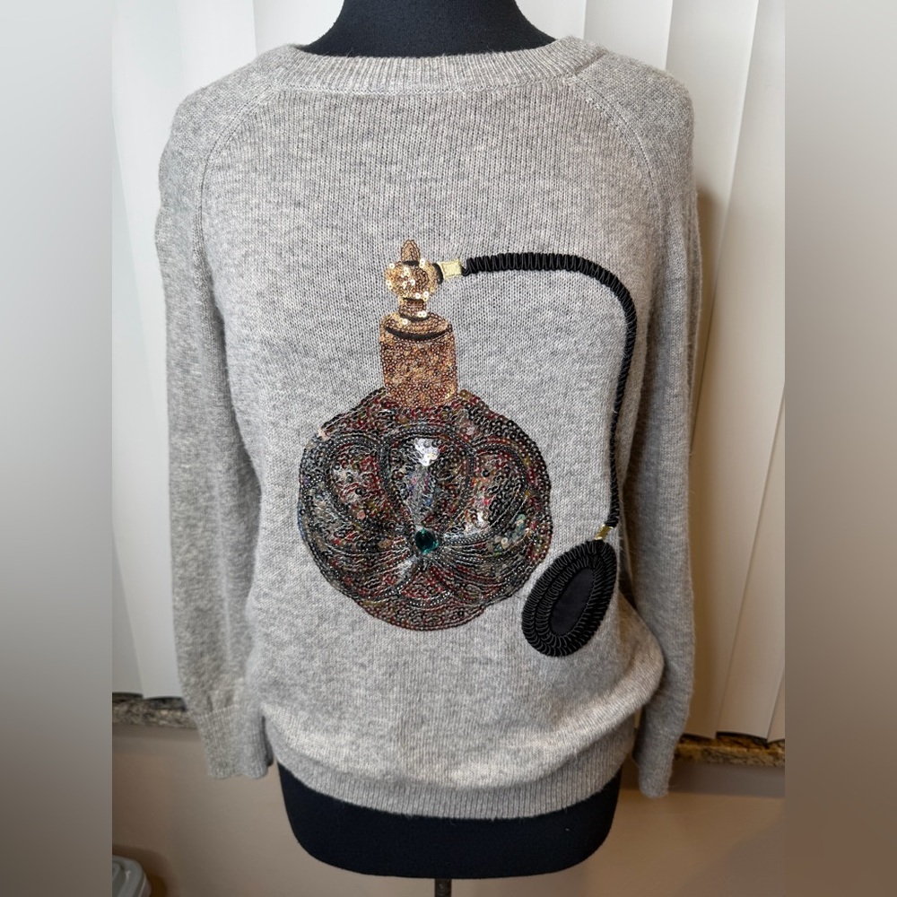H&M grey alpaca blend sweater sequined perfume bottle embroidery Size Small